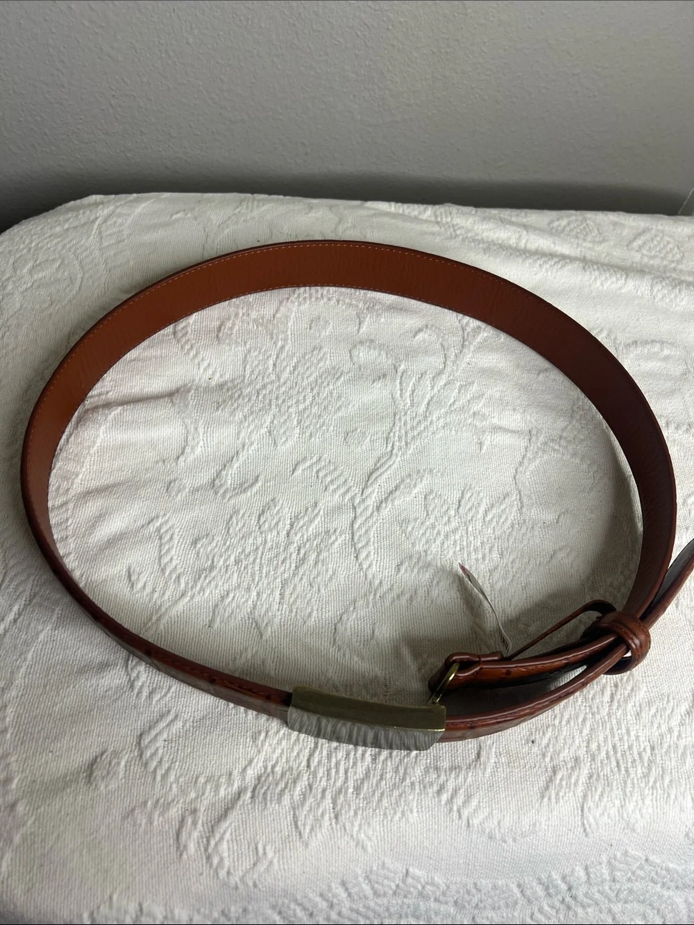 Men's Brown Croc-Embossed Leather Belt with Brass Buckle Size 34